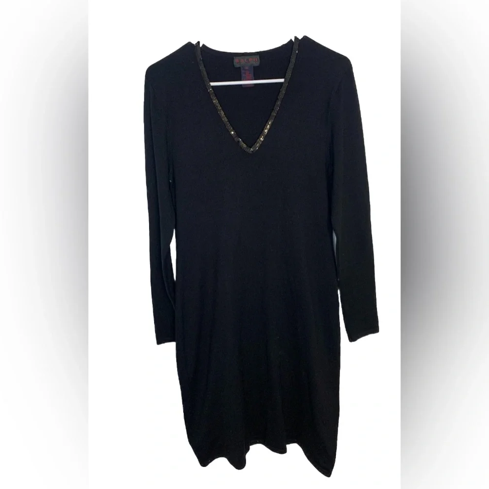Ralph Lauren Vintage Meduim Silk Cotton Blend Knit Sweater Dress Sequins V Neck - Picture 1 of 8